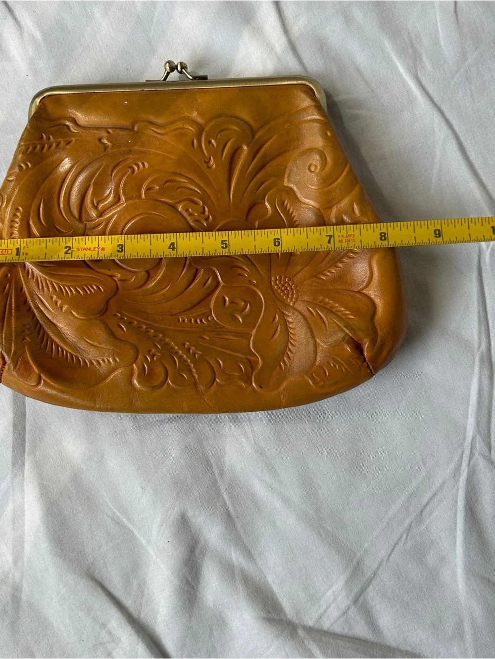 Patricia Nash 100% full-grain tan Italian leather small clutch